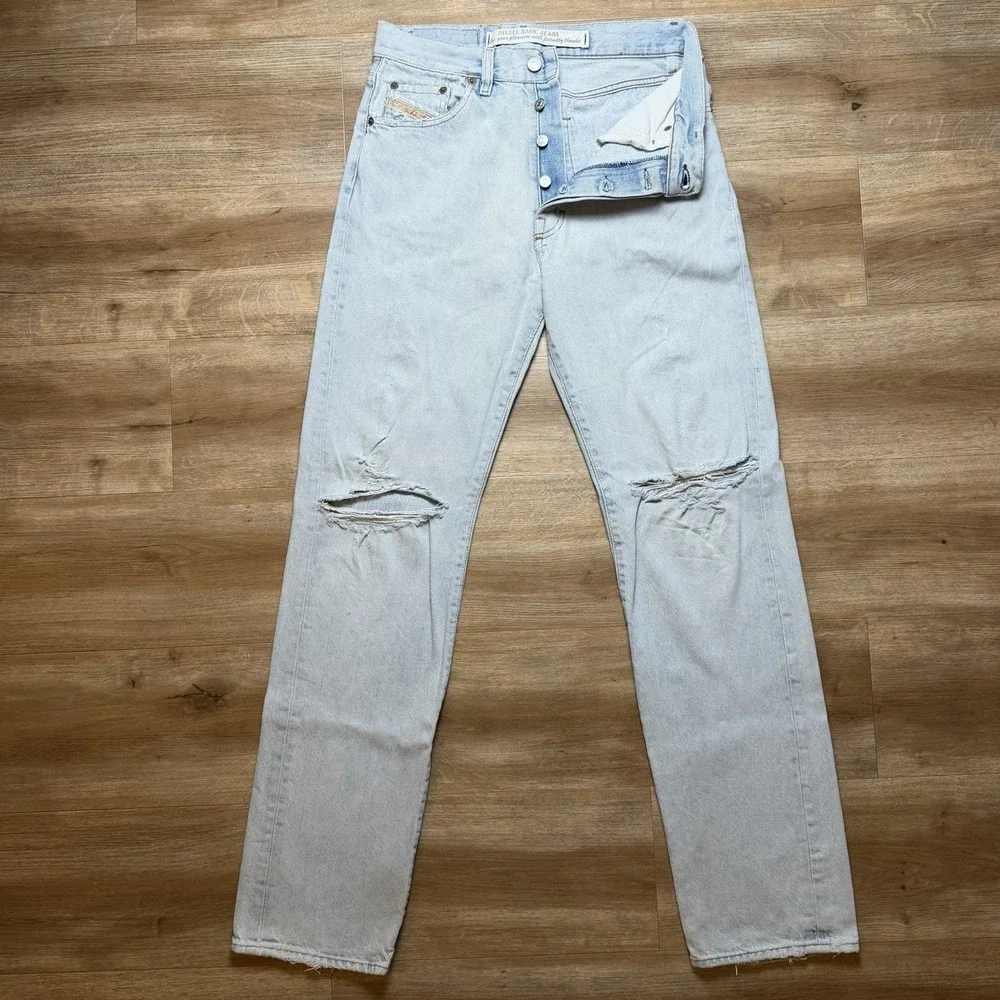 Vintage Diesel Keetar Jeans Men 30x32 Blue Straight Leg Light Wash Distress Y2K